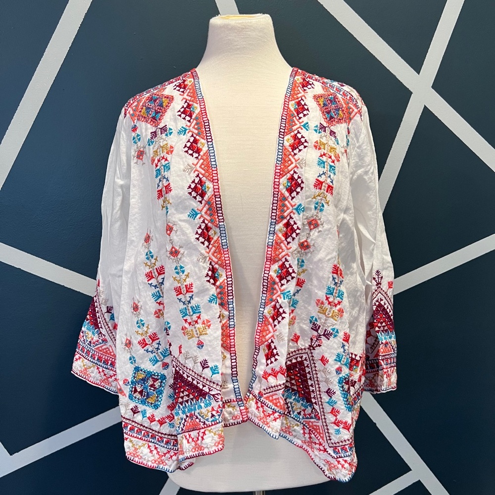 Johnny Was Velsia Embroidered Linen Bolero - Picture 4 of 9